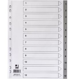 Q-CONNECT Q-CONNECT tabbladen, A4, PP, 11-gaatsperforatie, met indexblad, set van 1-12, grijs
