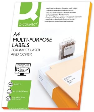 Q-CONNECT Q-CONNECT etiketten, wit, ronde hoeken, 63,5 x 33,9 mm, 100 vel, 24 etiketten per vel