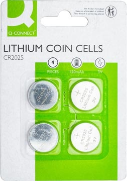 Q-CONNECT Q-CONNECT knoopcel, lithium, CR2025, blister van 4 stuks