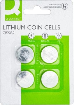 Q-CONNECT Q-CONNECT knoopcel, lithium, CR2032, blister van 4 stuks