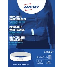 Avery Avery bedrukbare polsbandjes, ft 18 x 265 mm, wit, pak van 50 etiketten