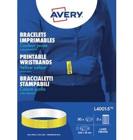 Avery Avery bedrukbare polsbandjes, ft 18 x 265 mm, geel, pak van 50 etiketten