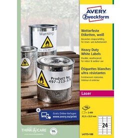 Avery Zweckform Avery weerbestendige etiketten, ft 63,5 x 33,9 mm, wit, doos van 2.400 etiketten