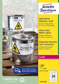 Avery Zweckform Avery weerbestendige etiketten, ft 63,5 x 33,9 mm, wit, doos van 2.400 etiketten