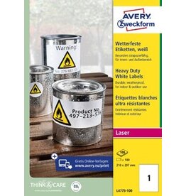 Avery Zweckform Avery weerbestendige etiketten, ft 210 x 297 mm, wit, doos van 100 etiketten