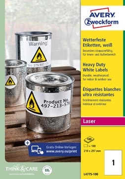 Avery Zweckform Avery weerbestendige etiketten, ft 210 x 297 mm, wit, doos van 100 etiketten