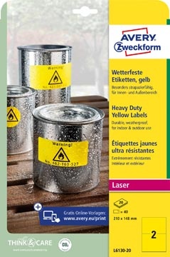 Avery Zweckform Avery weerbestendige etiketten, ft 210 x 148 mm, geel, pak van 40 etiketten