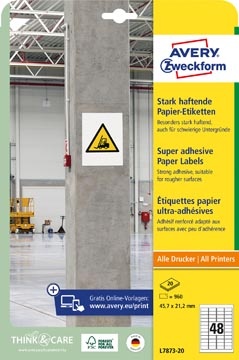Avery Zweckform Avery sterk klevende papieren etiketten, ft 45,7 x 21,2 mm, pak van 960 etiketten