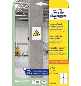 Avery Zweckform Avery sterk klevende papieren etiketten, ft 105 x 148 mm, pak van 80 etiketten