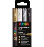 Posca Uni POSCA paintmarker PC-1MC, 0,7 - 1 mm, etui van 4 stuks, goud, zilver, wit en zwart