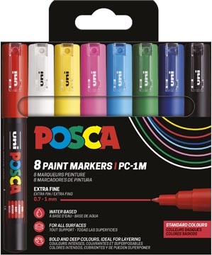 Posca Uni POSCA paintmarker PC-1MC, 0,7 - -1 mm, etui van 8 stuks in geassorteerde basiskleuren