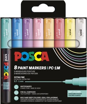 Posca Uni POSCA paintmarker PC-1MC, 0,7 - 1 mm, etui van 8 stuks in geassorteerde zachtekleuren