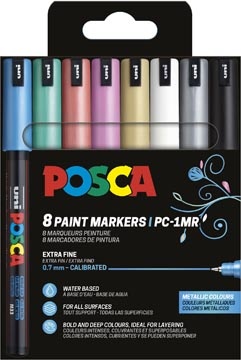 Posca Uni POSCA paintmarker PC-1MR, 0,7 mm, etui van 8 stuks in geassorteerde metallic kleuren