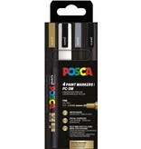 Posca Uni POSCA paintmarker PC-3M, 1,5 mm, etui van 4 stuks in goud, wit, zilver en zwart