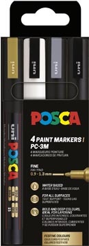 Posca Uni POSCA paintmarker PC-3M, 1,5 mm, etui van 4 stuks in goud, wit, zilver en zwart