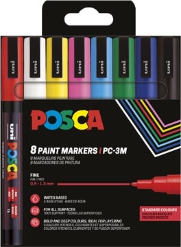 Posca Uni POSCA paintmarker PC-3M, 1,5 mm, etui van 8 stuks in geassorteerde basiskleuren