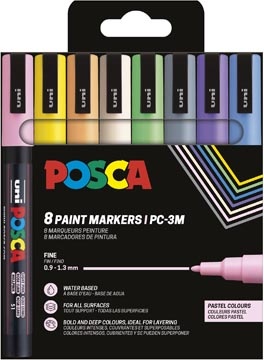 Posca Uni POSCA paintmarker PC-3M, 1,5 mm, etui van 8 stuks in geassorteerde pastelkleuren