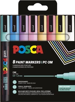 Posca Uni POSCA paintmarker PC-3M, 1,5 mm, etui van 8 stuks in geassorteerde zachte kleuren