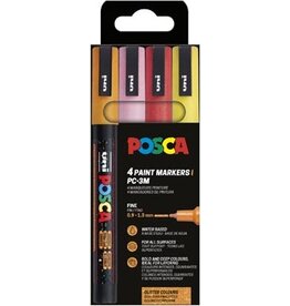 Posca Uni POSCA paintmarker PC-3ML, 1,5 mm, glitter, etui van 4 stuks oranje, roze, rood en geel