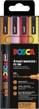 Posca Uni POSCA paintmarker PC-3ML, 1,5 mm, glitter, etui van 4 stuks oranje, roze, rood en geel