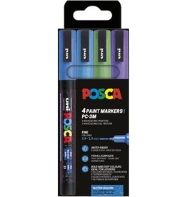 Posca Uni POSCA paintmarker PC-3ML, 1,5 mm, glitter, etui van 4 stuks donkerblauw, lichtblauw, groen en violet