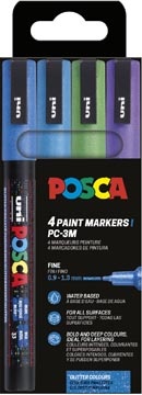 Posca Uni POSCA paintmarker PC-3ML, 1,5 mm, glitter, etui van 4 stuks donkerblauw, lichtblauw, groen en violet