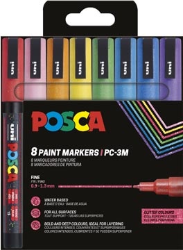 Posca Uni POSCA paintmarker PC-3ML, 1,5 mm, glitter, etui van 8 stuks in geassorteerde kleuren