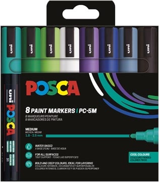 Posca Uni POSCA paintmarker PC-5M, 1,8 - 2,5 mm, etui van 8 stuks in koude kleuren