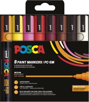 Posca Uni POSCA paintmarker PC-5M, 1,8 - 2,5 mm, etui van 8 stuks in warme kleuren