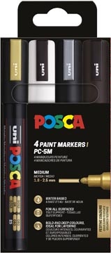 Posca Uni POSCA paintmarker PC-5M, 1,8 - 2,5 mm, etui van 4 stuks goud, wit, zilver en zwart