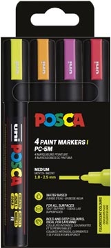 Posca Uni POSCA paintmarker PC-5M, 1,8 - 2,5 mm, etui van 4 stuks in fluo kleuren