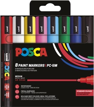 Posca Uni POSCA paintmarker PC-5M, 1,8 - 2,5 mm, etui van 8 stuks in basiskleuren