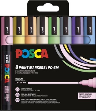Posca Uni POSCA paintmarker PC-5M, 1,8 - 2,5 mm, etui van 8 stuks in pastelkleuren