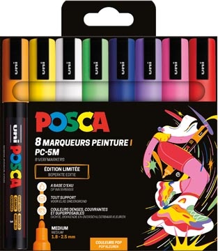 Posca Uni POSCA paintmarker PC-5M, 1,8 - 2,5 mm, etui van 8 stuks in geassorteerde Pop kleuren