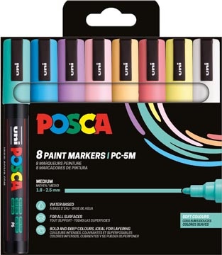 Posca Uni POSCA paintmarker PC-5M, 1,8 - 2,5 mm, etui van 8 stuks in zachte kleuren