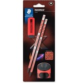 Staedtler Staedtler Norix grafietpotlood, HB, met slijper en gom, koraal, blister van 2 stuks