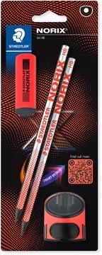 Staedtler Staedtler Norix grafietpotlood, HB, met slijper en gom, koraal, blister van 2 stuks