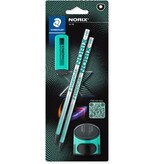 Staedtler Staedtler Norix grafietpotlood, HB, met slijper en gom, groen, blister van 2 stuks