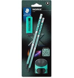 Staedtler Staedtler Norix grafietpotlood, HB, met slijper en gom, groen, blister van 2 stuks