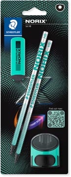 Staedtler Staedtler Norix grafietpotlood, HB, met slijper en gom, groen, blister van 2 stuks