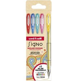 Uni-ball Uni-ball roller Signo Glitter, brede punt, geassorteerde kleuren, etui van 5 stuks