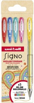 Uni-ball Uni-ball roller Signo Glitter, brede punt, geassorteerde kleuren, etui van 5 stuks