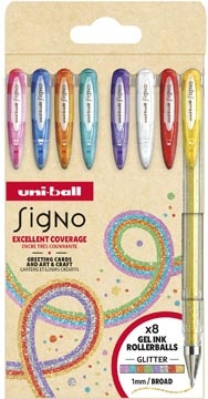 Uni-ball Uni-ball roller Signo Glitter, pointe large, geassorteerde kleuren, etui van 8 stuks