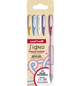 Uni-ball Uni-ball roller Signo Pastel, medium punt, geassorteerde kleuren, etui van 5 stuks