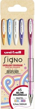 Uni-ball Uni-ball roller Signo Pastel, medium punt, geassorteerde kleuren, etui van 5 stuks