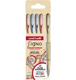 Uni-ball Uni-ball roller Signo Metallic, medium punt, geassorteerde kleuren, etui van 5 stuks