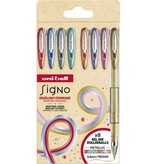 Uni-ball Uni-ball roller Signo Metallic, medium punt, geassorteerde kleuren, etui van 8 stuks