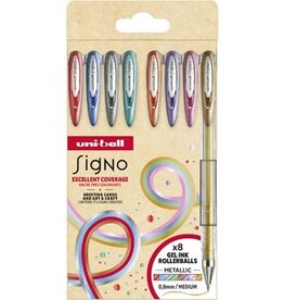 Uni-ball Uni-ball roller Signo Metallic, medium punt, geassorteerde kleuren, etui van 8 stuks