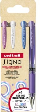 Uni-ball Uni-ball roller Signo Broad Creative, brede punt, etui van 4 stuks: roze, wit, blauw, paars