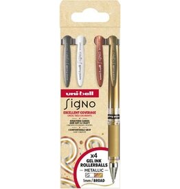 Uni-ball Uni-ball roller Signo Broad Creative, brede punt, etui van 4 stuks: zilver, wit, brons, goud